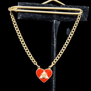 Vintage FHC Moose Gold Tone, Red And White Enamel Tie Bar (4886)